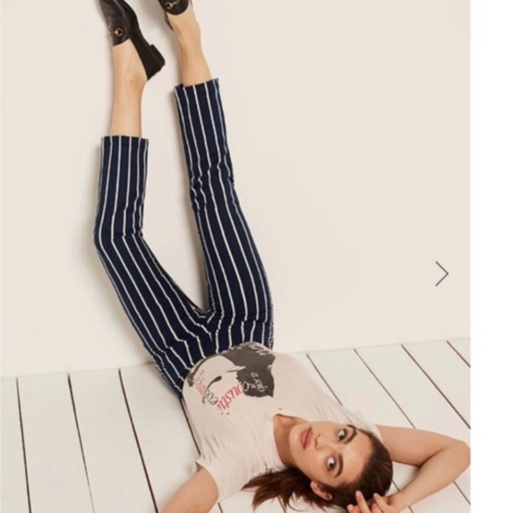 Reformation Marion Pant in navy blue stripe